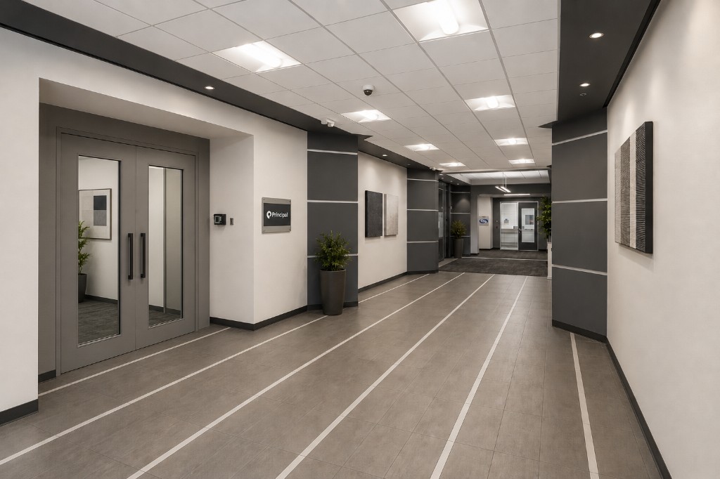 Cal Twin Towers professional lobby corridor